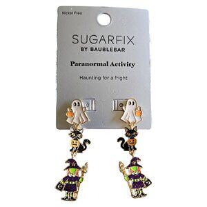Sugarfix Paranormal Activity Triple Charm Ghost Cat Witch Enamel Dangle Earrings